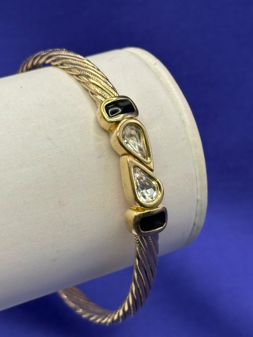 VTG S.A.L. (Swarovski) Gold-Toned Cable & Crystal Bangle Bracelet